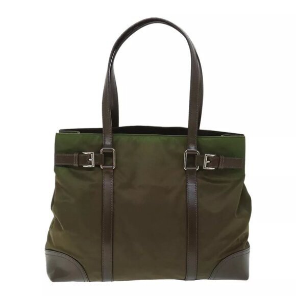 PRADA Shoulder Bag Nylon Leather Green Auth - Picture 1 of 7